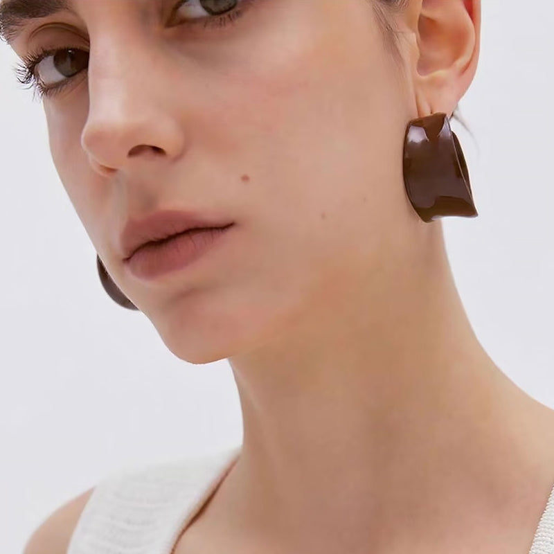 18K Gold Plated Hinge Asymmetrical Enameled Wide Oversized Hoop Earrings