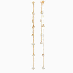 18K Gold Plated Two Tone Baroque Pearl Drop Linear Shoulder Duster Earrings
