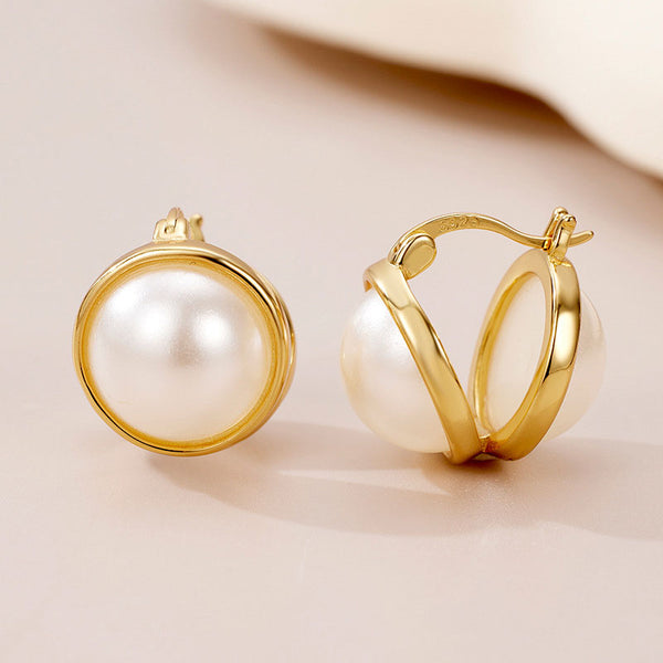 18K Gold Plated Two Tone Double Sided Crystal Pearl Stud Earrings