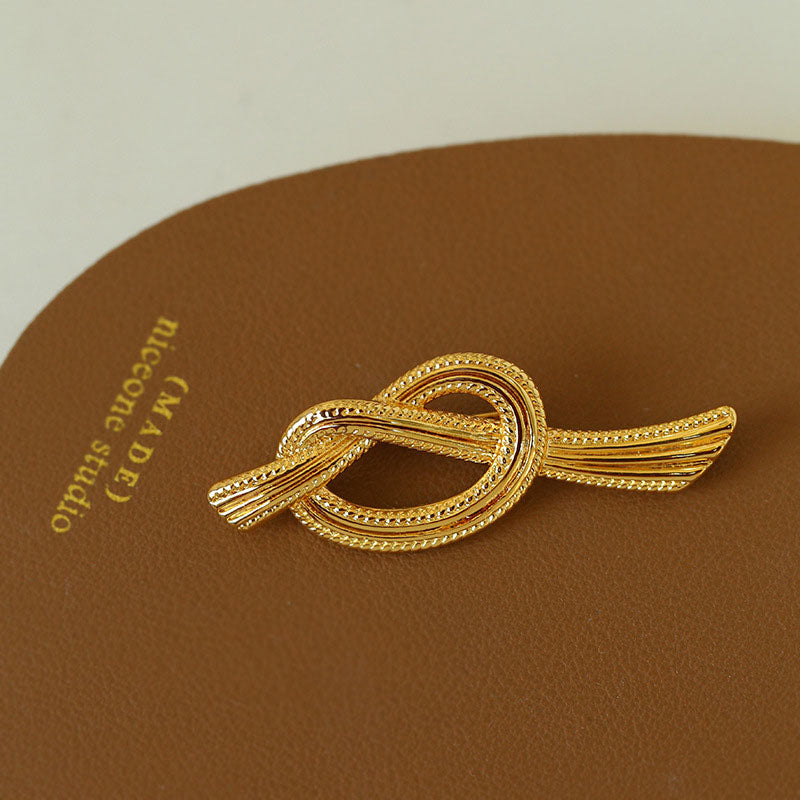 ART NOUVEAU Luxury 18K Gold Plated Sculptural Textured Knot Brooch