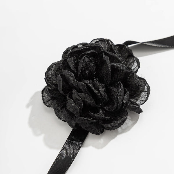 Blossom Dreams Mesh 3D Flower Silky Ribbon Tie Wrap Choker Necklace