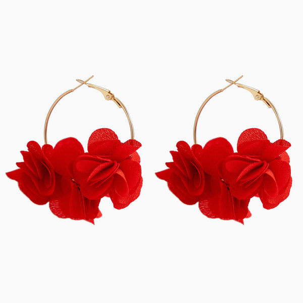 BLOSSOM SWING Flutter 3D Flower Cluster Metallic Hinge Hoop Earrings