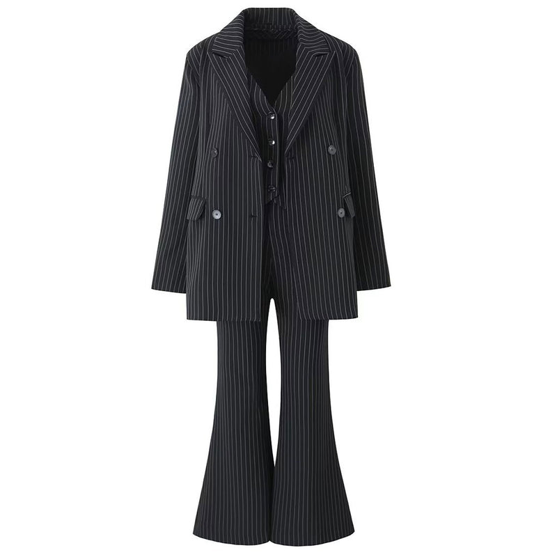 Classic High Waist Contrast Pinstripe Pattern Flared Suit Pants