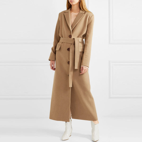 Classic Lapel Collar Long Sleeve Single Breasted Belted Back Split Trench Coat