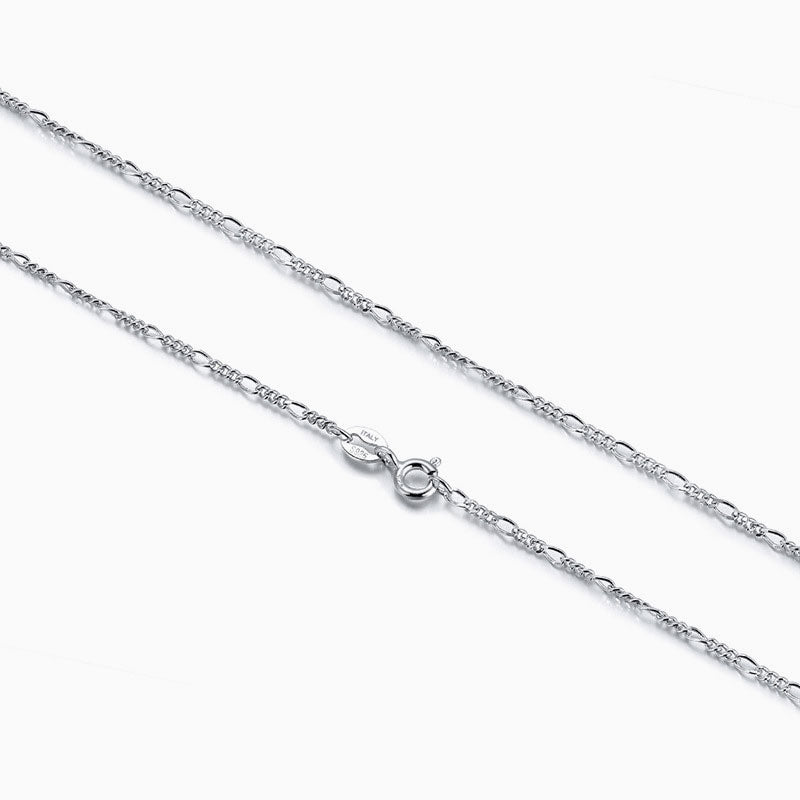 Classic Pure Color Sterling Silver Polished Dainty Figaro Chain Necklace