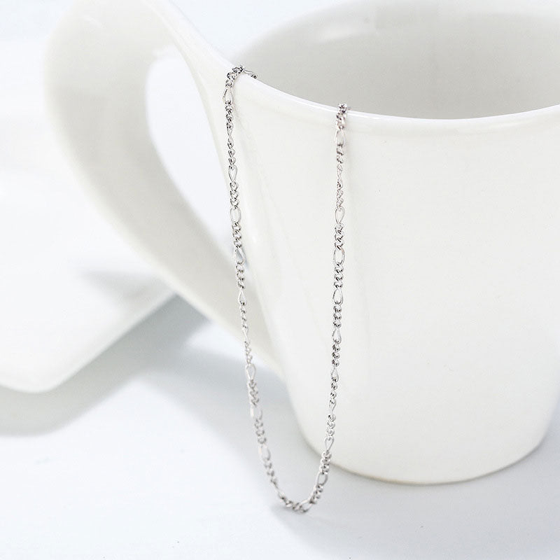 Classic Pure Color Sterling Silver Polished Dainty Figaro Chain Necklace