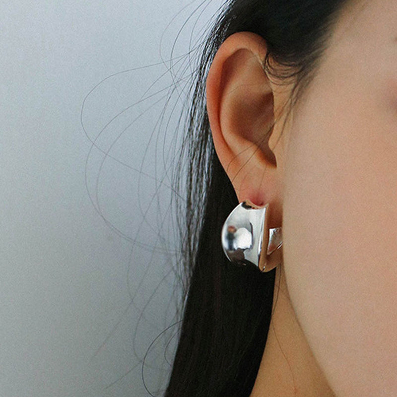 Cool Statement Metal Finish Polished Hinge Chunky Concave Hoop Earrings