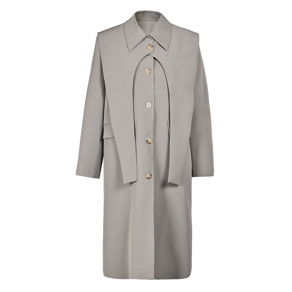 Deconstructed Storm Flap Collared Single Breasted Long Sleeve Layered Trench Coat
