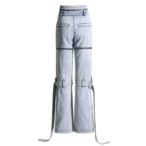 Deconstructed Zip Off Double Waist High Rise Straight Leg
