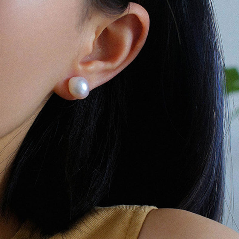 Easy To Match Simple Natural Baroque Freshwater Pearl Stud Earrings