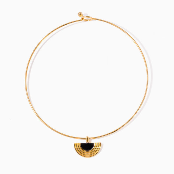 Easy To Wear 18K Gold Plated Semicircle Pendant Bangle Necklace