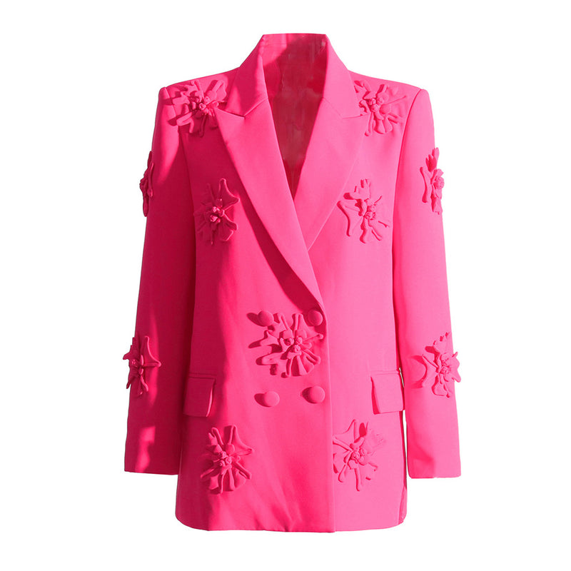 Edgy Floral Embroidered Peak Lapel Double Breasted Blazer