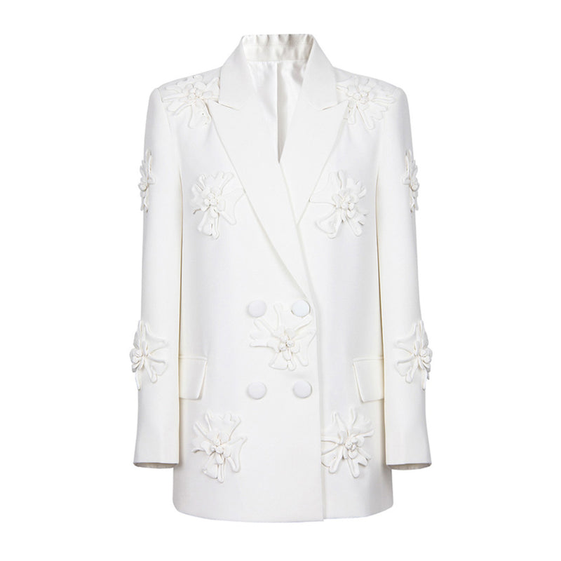 Edgy Floral Embroidered Peak Lapel Double Breasted Blazer
