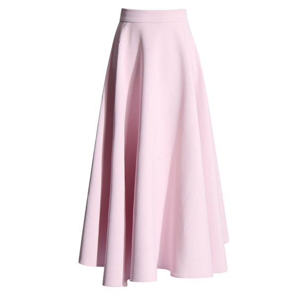 Elegant Pure Color High Waist Zip Back A Line Flared Crepe Midi Skirt