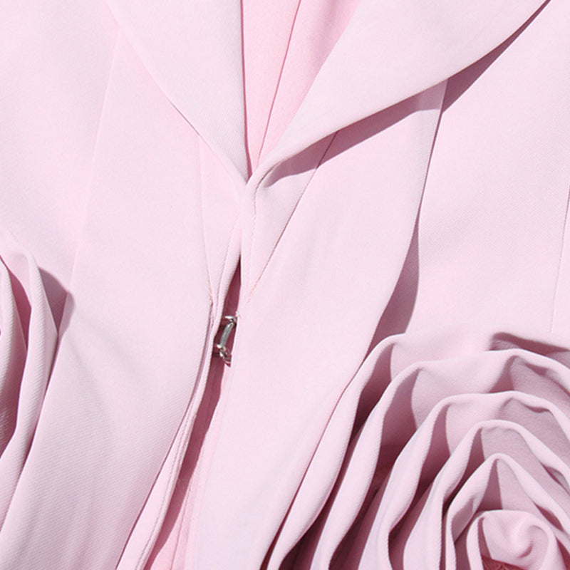 Elegant Shawl Collar Long Sleeve Rosette Trim Cropped Cinched Waist Blazer