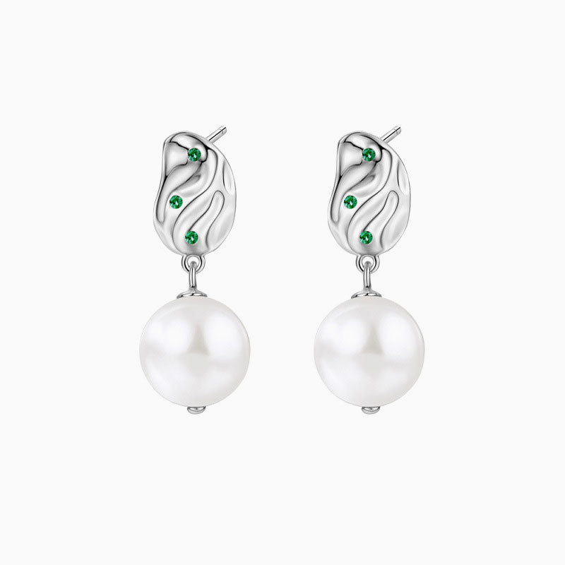 Emerald Cubic Zirconia Hammered Block Baroque Pearl Drop Earrings