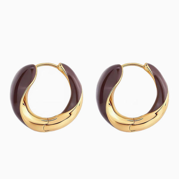 END TO END Luxury Metallic Enameled Two Tone Hinged Hoop Earrings