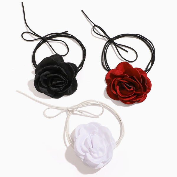 Eye Catching Trio Big Rosette Mixed Color Tie Wrap Choker Necklaces