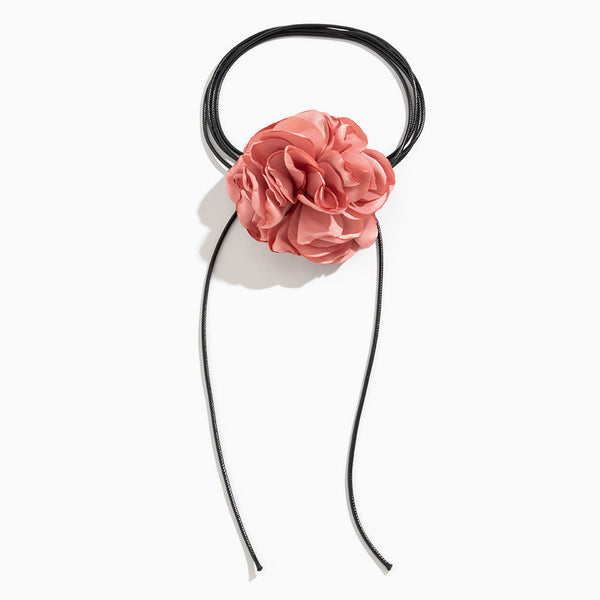 For You in Full Blossom Dreamy Silky 3D Rosette Tie Wrap Choker Necklace