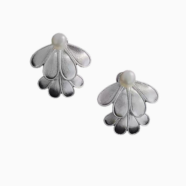 FOR YOU IN FULL BLOSSOM Pearl Brushed Layered Petal Stud Earrings