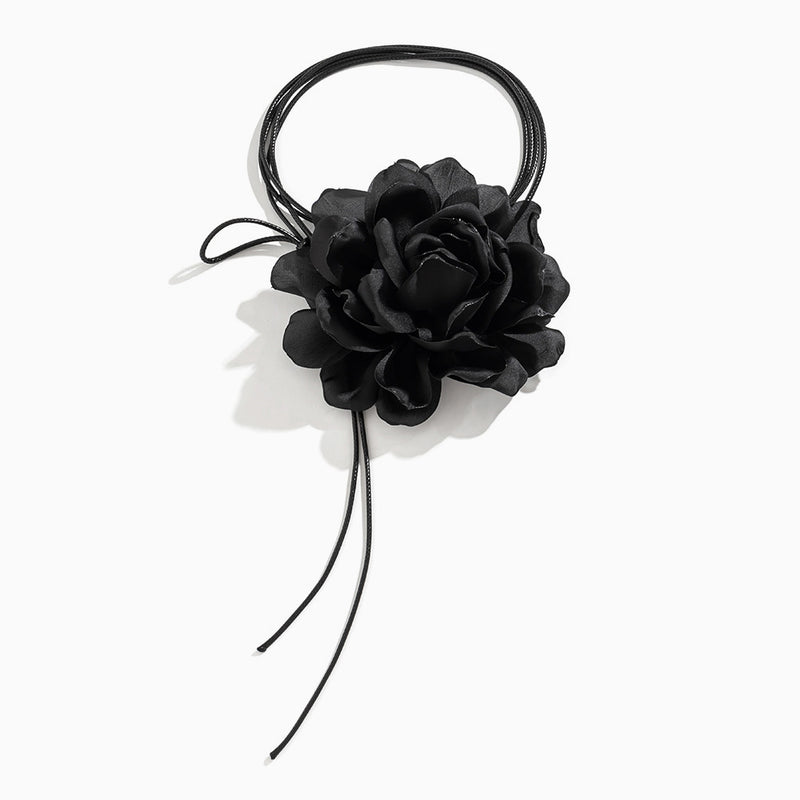 For You in Full Blossom Romantic Satin Big Flower Tie Wrap Choker Necklace