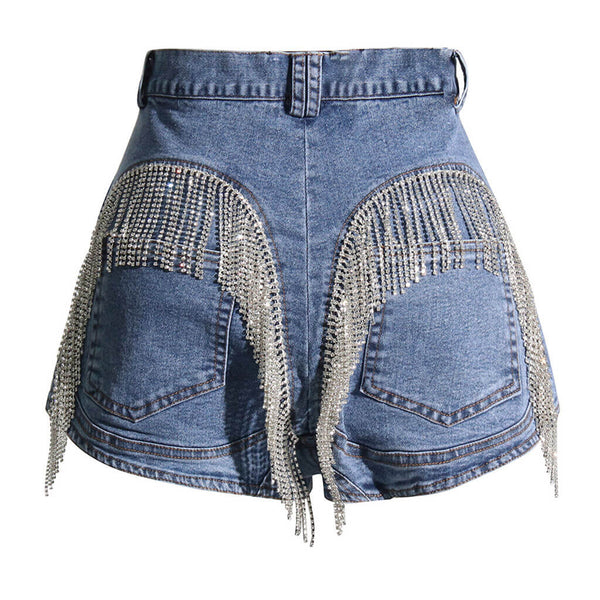 WMNS Hipster Micro Mini Shorts - Frill Cut / Short Back Pockets / Light Blue