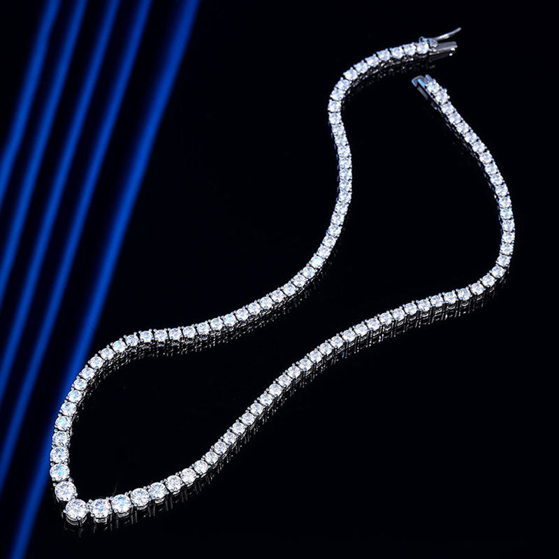 Glittering Sterling Silver V Shape Graduated Moissanite Tennis Necklace