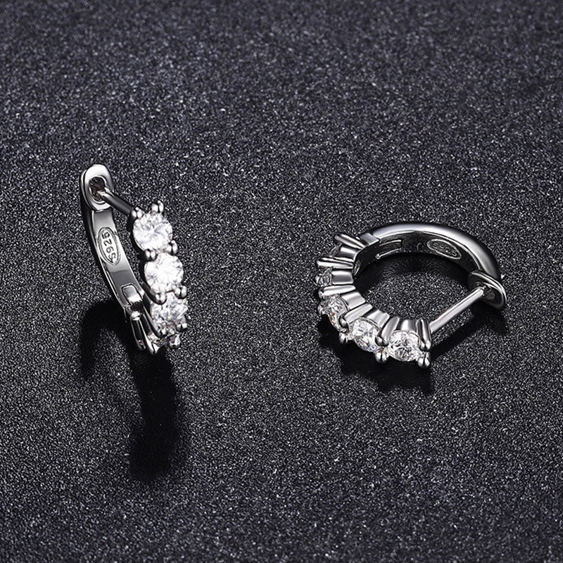 Half Paved 3MM Moissanite Sterling Silver Hinge Huggie Earrings
