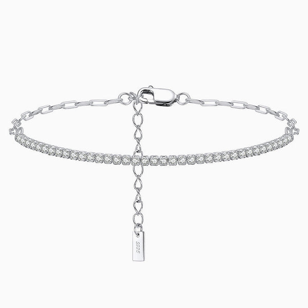 Iced Out Cubic Zirconia Sterling Silver Paperclip Link Half Tennis Bracelet