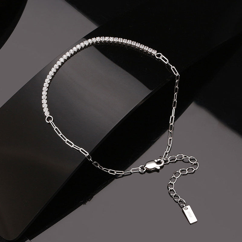 Iced Out Cubic Zirconia Sterling Silver Paperclip Link Half Tennis Bracelet