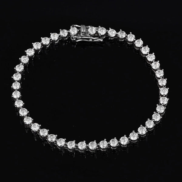 Iced Out Rhodium Plated Sterling Silver 3MM Moissanite Tennis Bracelet