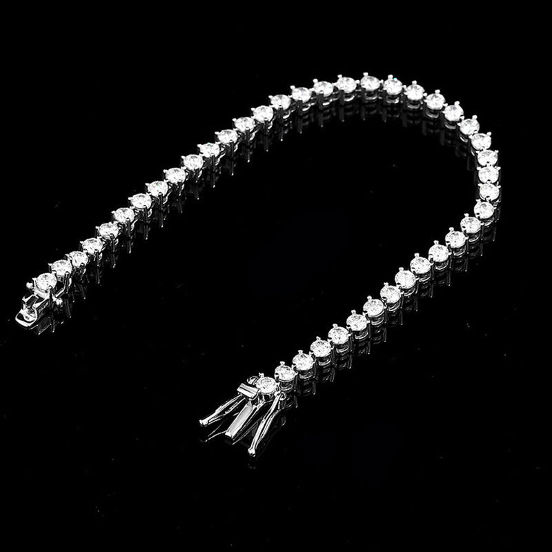 Iced Out Rhodium Plated Sterling Silver 3MM Moissanite Tennis Bracelet