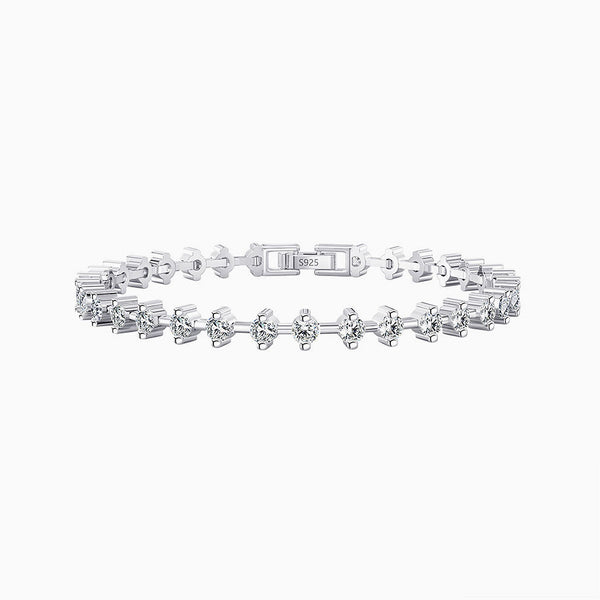 Iced Out Round Cubic Zirconia Sterling Silver Station Tennis Bracelet
