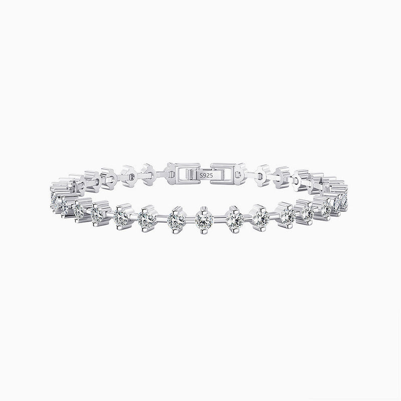 Iced Out Round Cubic Zirconia Sterling Silver Station Tennis Bracelet
