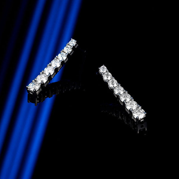 Iced Out Sterling Silver Graduated Moissanite Linear Drop Earrings