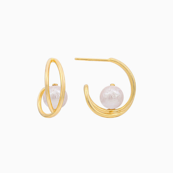 Luxe Two Tone 18K Gold Plated Sterling Silver Baroque Pearl Hoop Earrings
