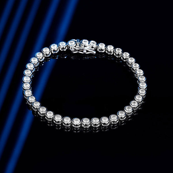 Luxurious Sterling Silver Round Bezel 3MM Moissanite Tennis Bracelet