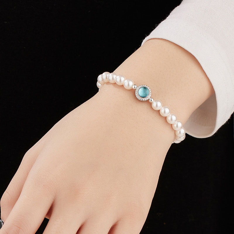 Luxury Freshwater Pearl Cubic Zirconia Aquamarine Crystal Charm Bracelet