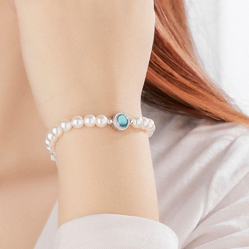 Luxury Freshwater Pearl Cubic Zirconia Aquamarine Crystal Charm Bracelet