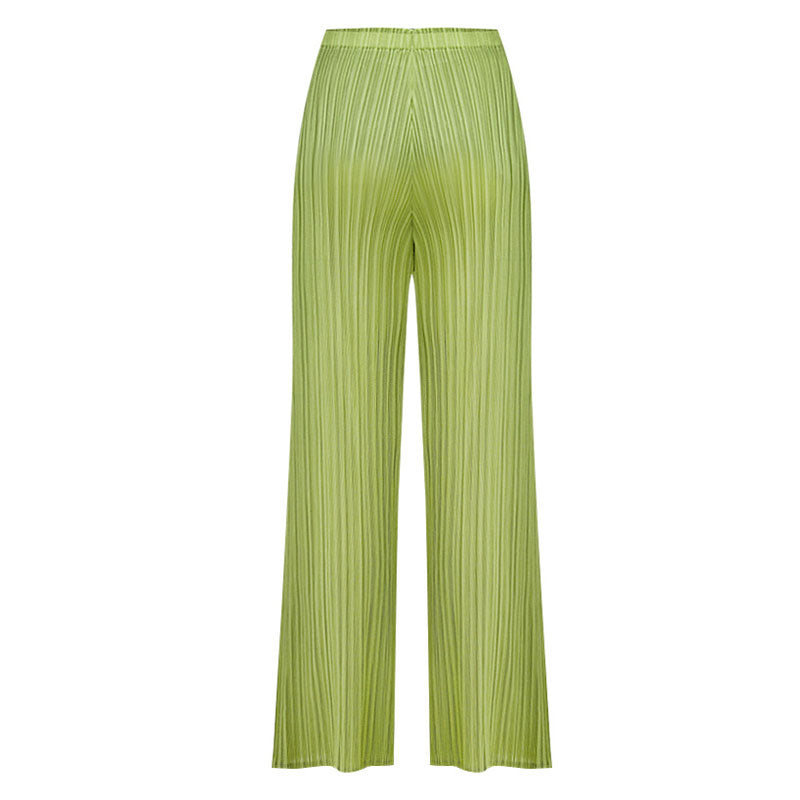 Luxury Solid Color High Waist  Ankle Length Straight Leg Pleated Pants