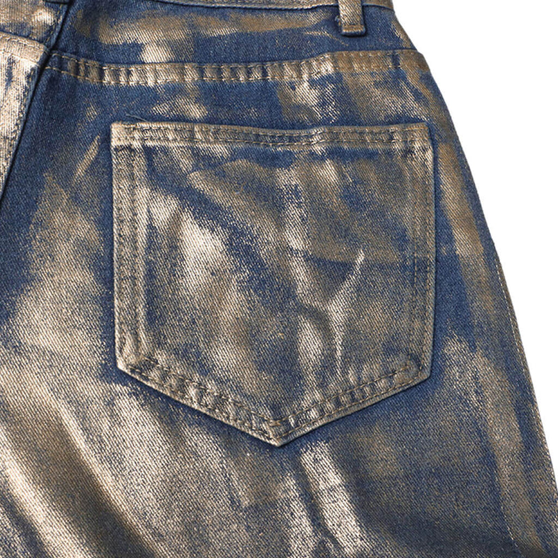 Metallic Foil Ombre High Waist Pocket Wide Leg Baggy Boyfriend Jeans