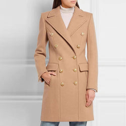 Military Notched Lapel Pocketed Double Breasted Long Sleeve Tailored Trench Coat