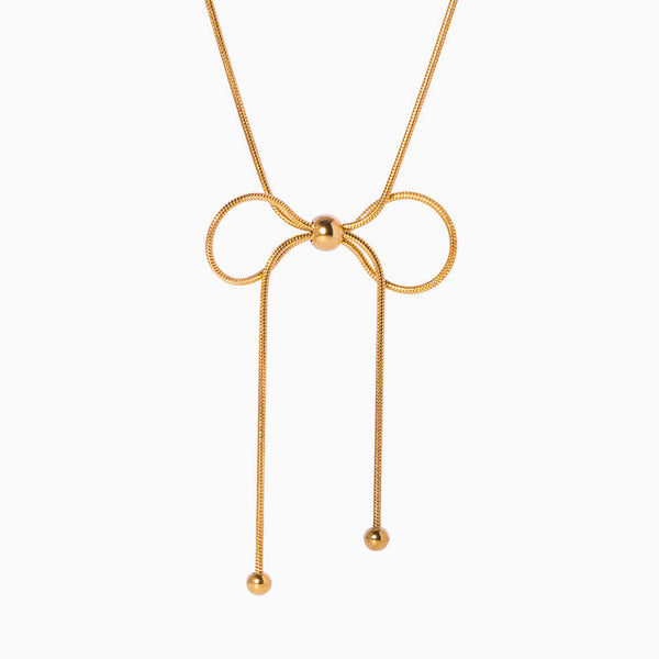 Minimalist 18K Gold Plated Big Bow Knot Pendant Snake Chain Necklace