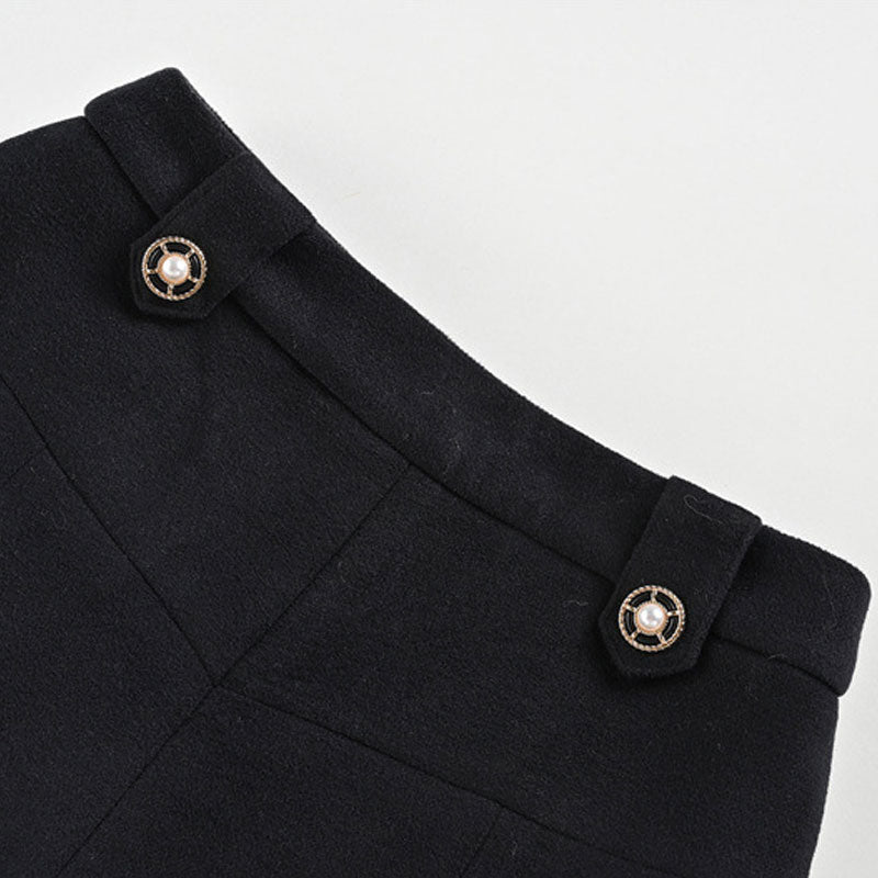 Minimalist Beaded Button Embellished High Waist Wool Blend Shorts