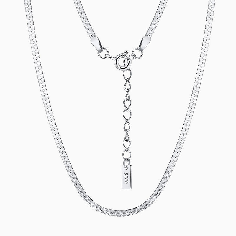 Minimalist Sided Snake Pure Sterling Silver 1.8MM Flat Chain Necklace