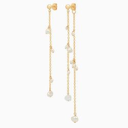 Mismatched Two Tone 18K Gold Plated Baroque Pearl Drop Linear Earrings
