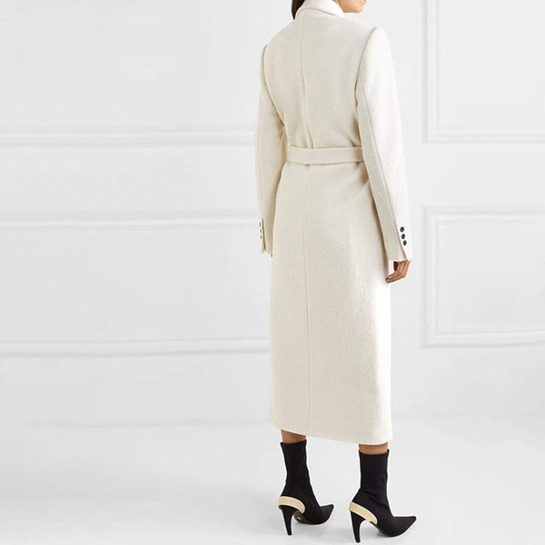 shawl collar long sleeve belted wrap wool blend houndstooth coat