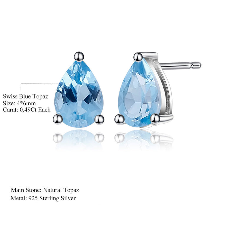 Opulent Pear Shaped Halo Swiss Blue Topaz Stud Earrings