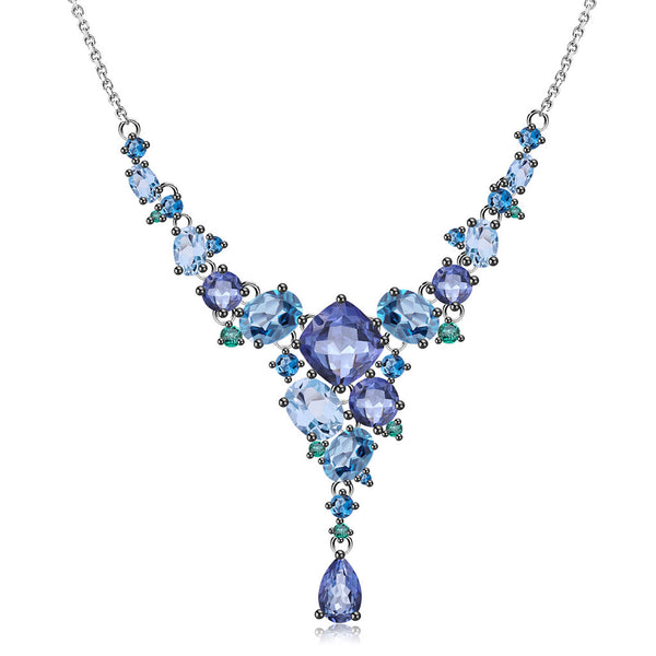 Opulent Swiss Blue Topaz Mystic Quartz Pendant Statement Necklace