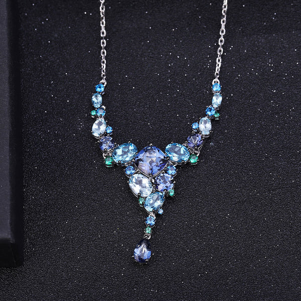 Opulent Swiss Blue Topaz Mystic Quartz Pendant Statement Necklace